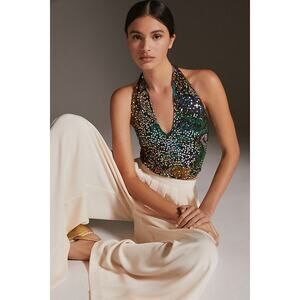 NWT Anthropologie Verb by Pallavi Singhee multi Sequin Halter top Large Festival